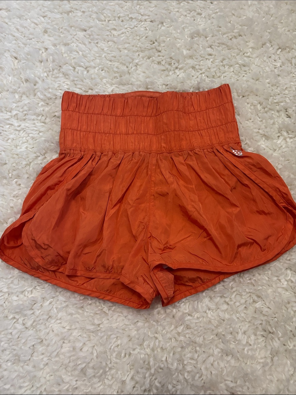 FP Movement by Free People High-Waist Orange Smocked Waist Shorts